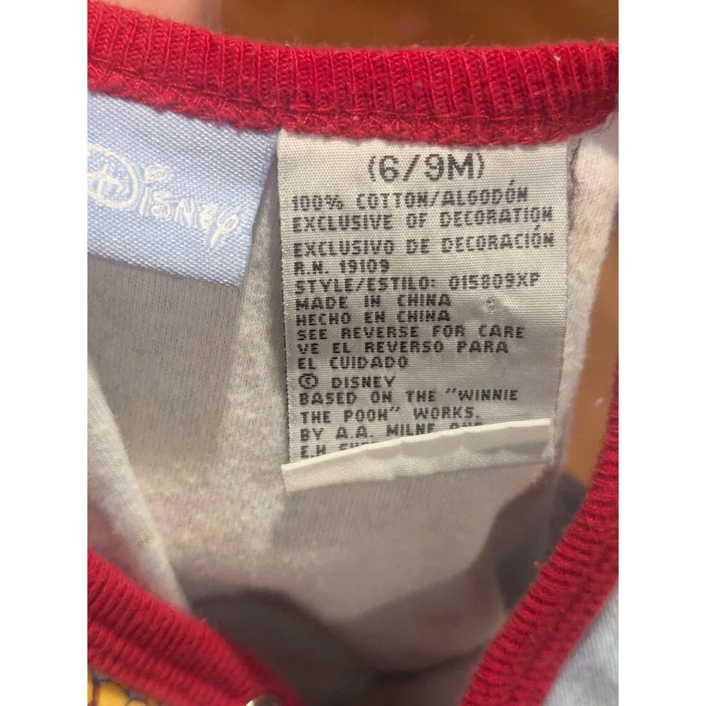 Vintage Disney Winnie The Pooh Baseball One Piece 6-9 months‎ Grey & Red